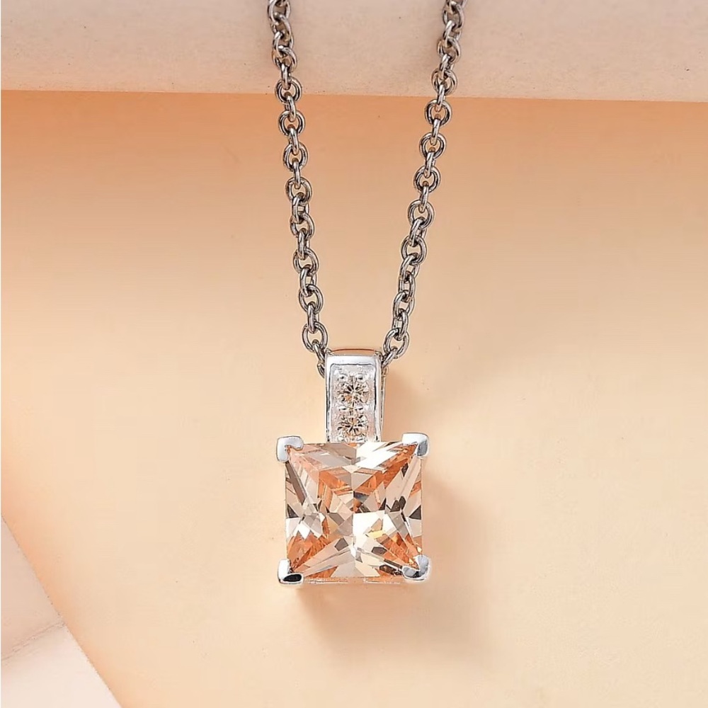 🗽Simulated Diamond Pendant in Sterling Silver & Stainless Steel Necklace